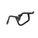 MotoCare crash guard with dual sliders installed on Jawa 42 FJ motorcycle for engine and frame protection during impact