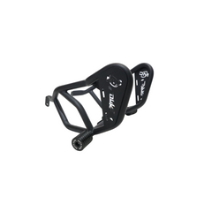 MotoCare KTM Duke 200 BS6 crash guard with dual sliders installed for engine protection and frame safety with logo branding