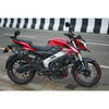 MotoCare Crash Guard with Dual Sliders installed on Bajaj Pulsar NS400Z showing engine protection and rugged premium finish