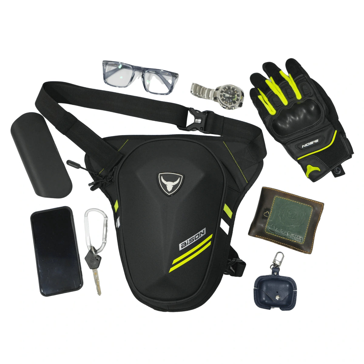 Bison ProGear Cruzo 5L motorcycle thigh bag with adjustable straps

