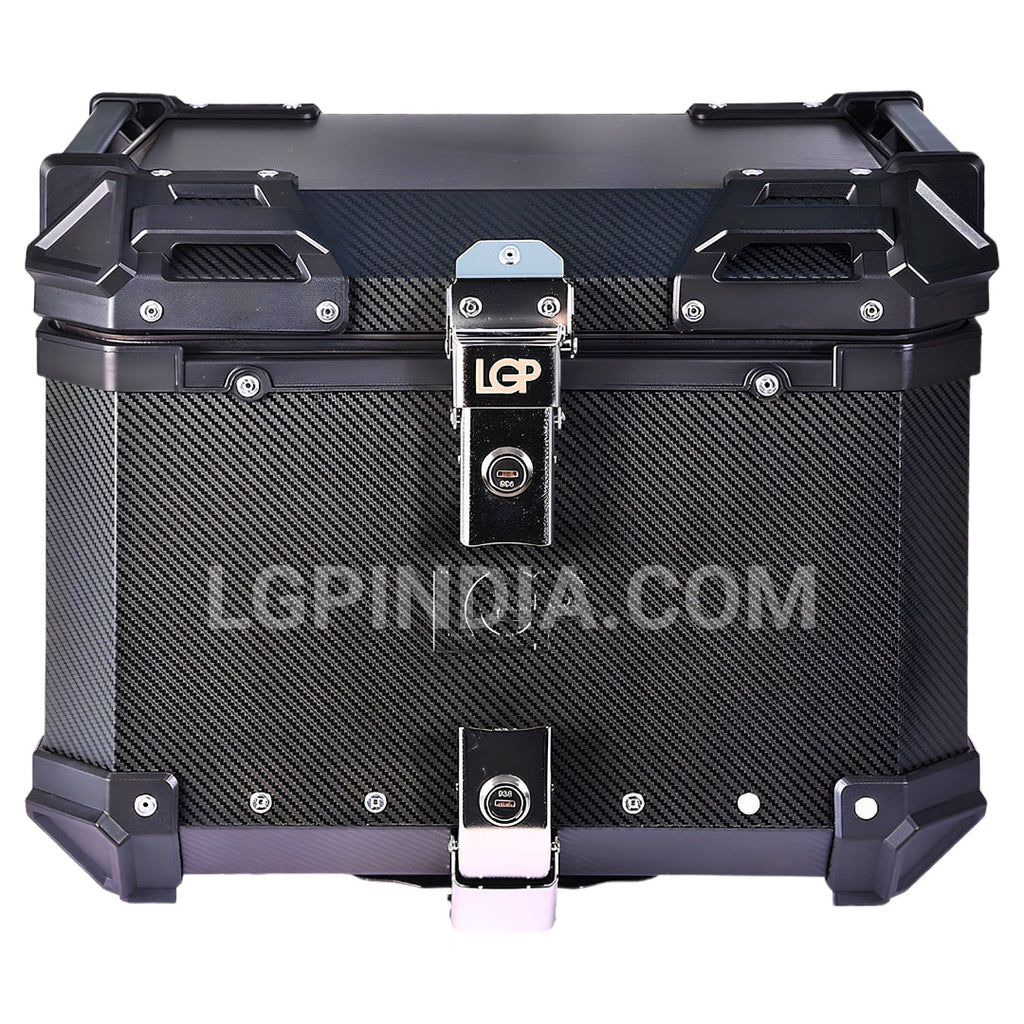 LGP 45L motorcycle top box with carbon finish and backrest

