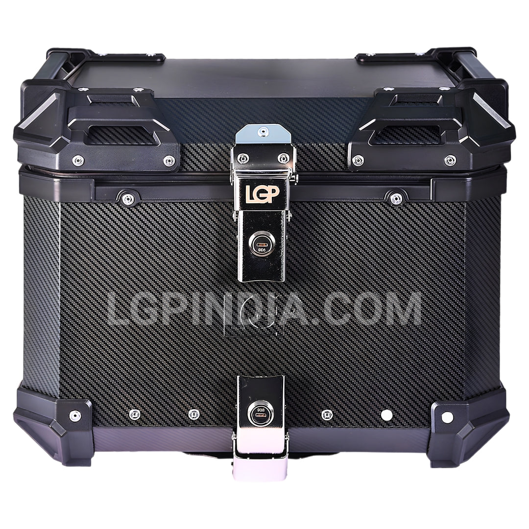 LGP 45L motorcycle top box with carbon finish and backrest

