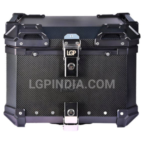 LGP 45L motorcycle top box with carbon finish and backrest

