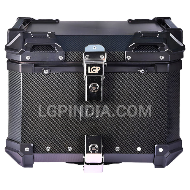 LGP 45L motorcycle top box with carbon finish and backrest

