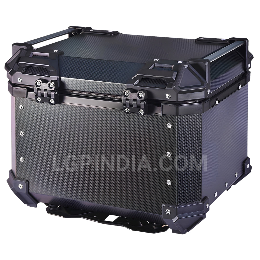 LGP 45L motorcycle top box with carbon finish and backrest

