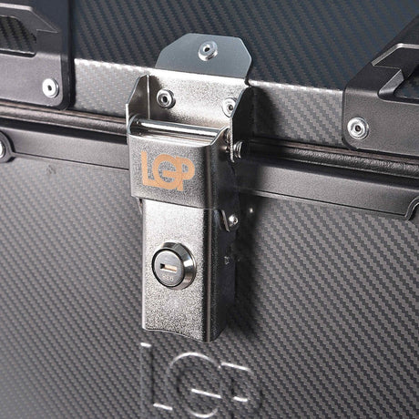 LGP 45L motorcycle top box with carbon finish and backrest

