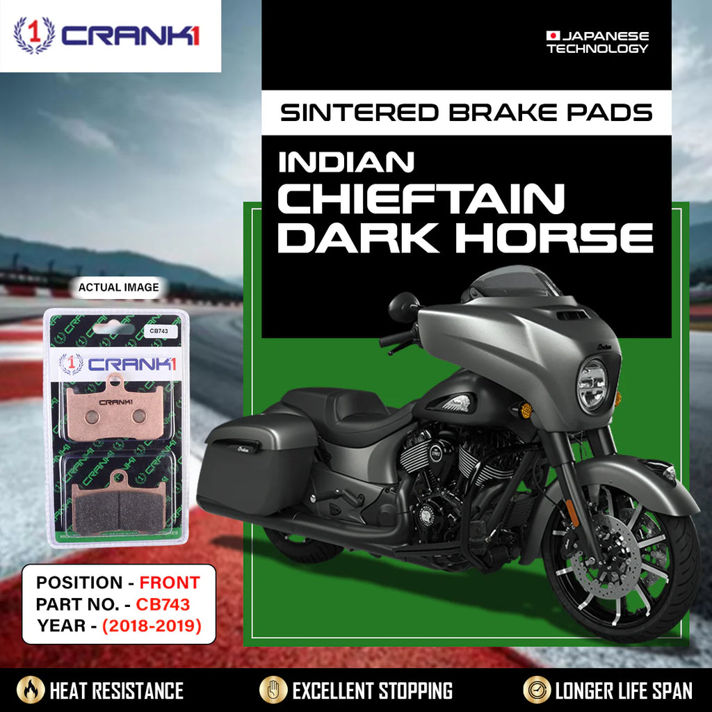 CRANK1 CB743 Sintered Front Brake Pads for Indian Chieftain Dark Horse (2018-2019) - Premium Performance Motorcycle Brake Pads
