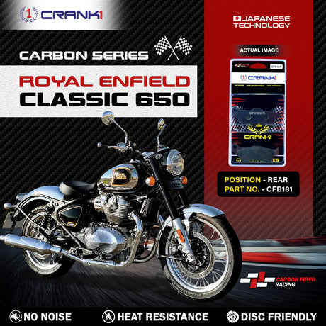CRANK1 Carbon Rear Brake Pads CFB181 for Royal Enfield Classic 650 and Super Meteor 650 Motorcycle