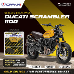 CRANK1 Ceramic Rear Brake Pads CRM359 for Ducati Scrambler 1100 2018-2025 HH Rated Motorcycle Brake Pad Set