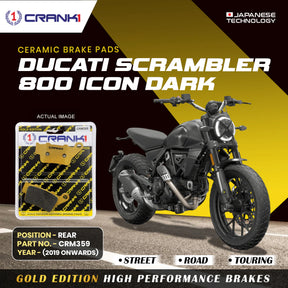 CRANK1 Ceramic Rear Brake Pads CRM359 for Ducati Scrambler Icon Dark 800 (2019-Onwards) HH Rated Motorcycle Disc Brake Pads 1 Set