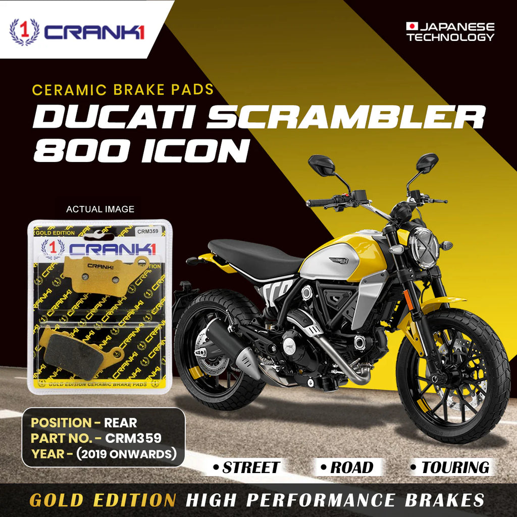 CRANK1 Ceramic Rear Brake Pads CRM359 for Ducati Scrambler Icon 800 (2019-Onwards) HH Rated Motorcycle Disc Brake Pads 1 Set