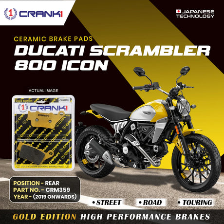 CRANK1 Ceramic Rear Brake Pads CRM359 for Ducati Scrambler Icon 800 (2019-Onwards) HH Rated Motorcycle Disc Brake Pads 1 Set