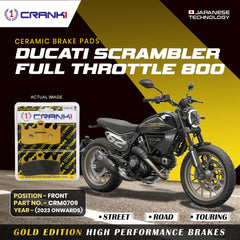 CRANK1 Ceramic Front Brake Pads CRM0709 for Ducati Scrambler Full Throttle 800 (2023-Onwards) HH Rated Motorcycle Disc Brake Pads 2 Sets