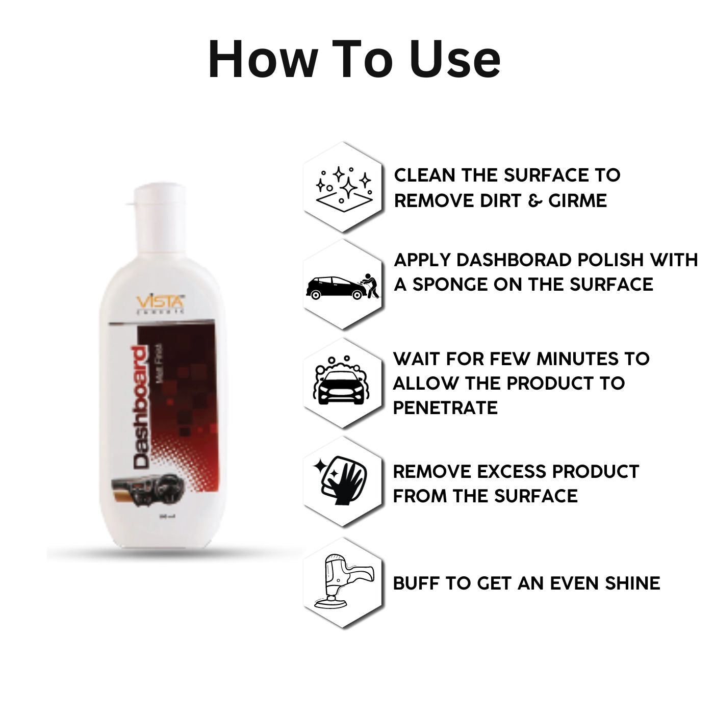 Vista Auto Care Dashboard Polish 100ml non-greasy car interior polish

