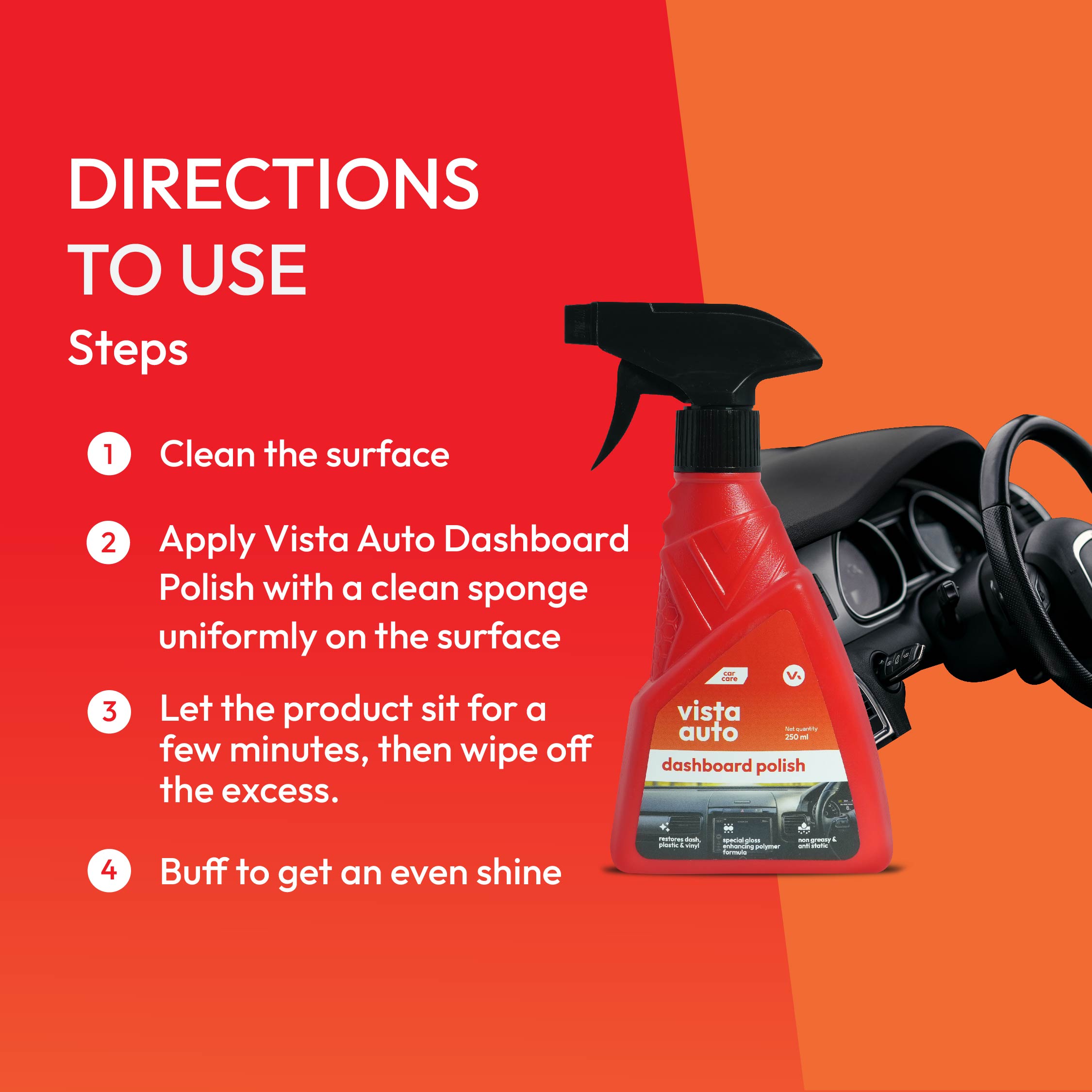 Vista Auto Care Dashboard Polish 250ml non-greasy car interior polish

