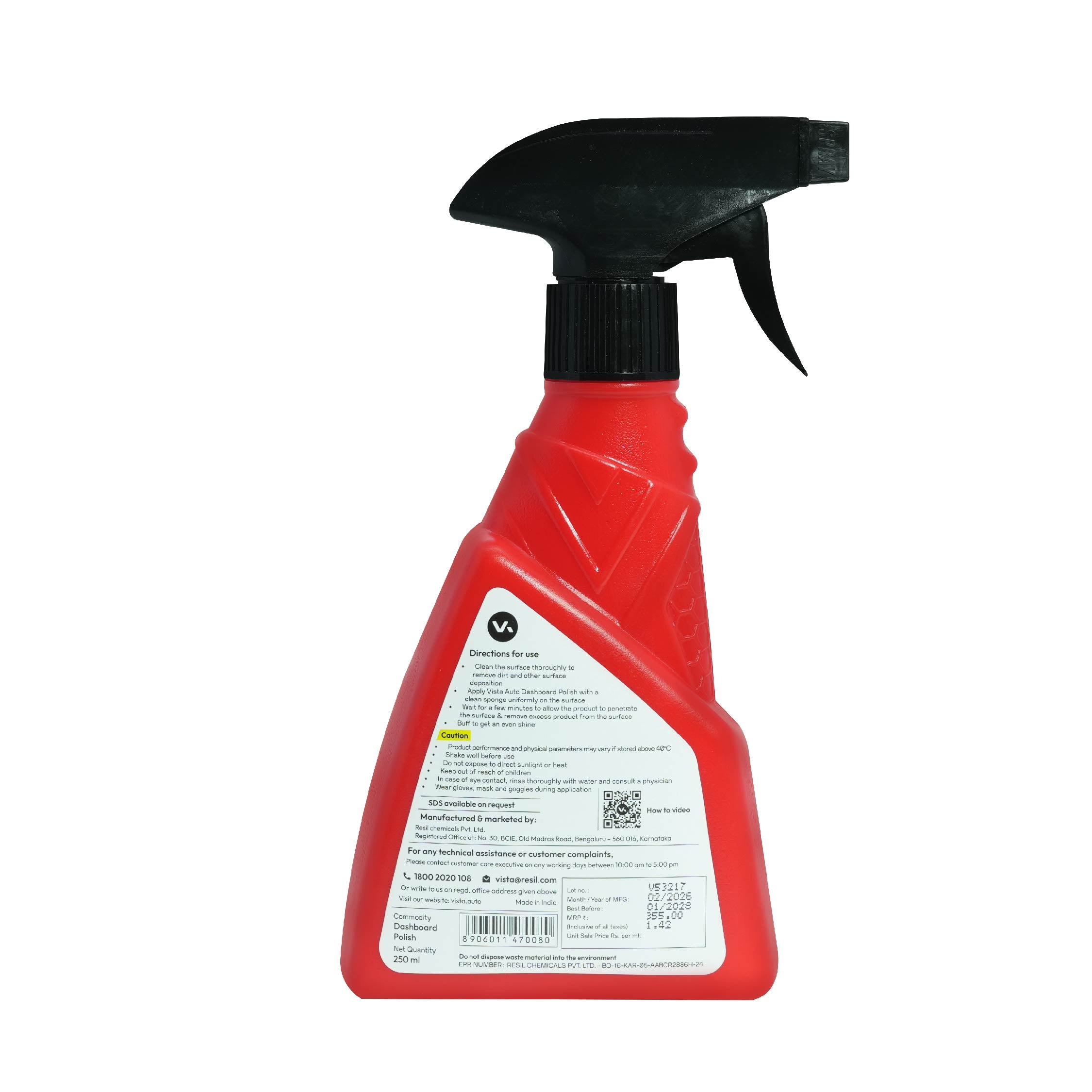 Vista Auto Care Dashboard Polish 250ml non-greasy car interior polish

