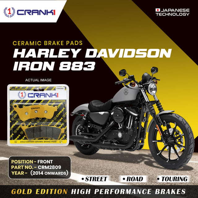 CRANK1 Ceramic Front Brake Pads CRM2809 for Harley Davidson Sportster Iron 883 2014 Onwards HH Rated Disc Brake Pads