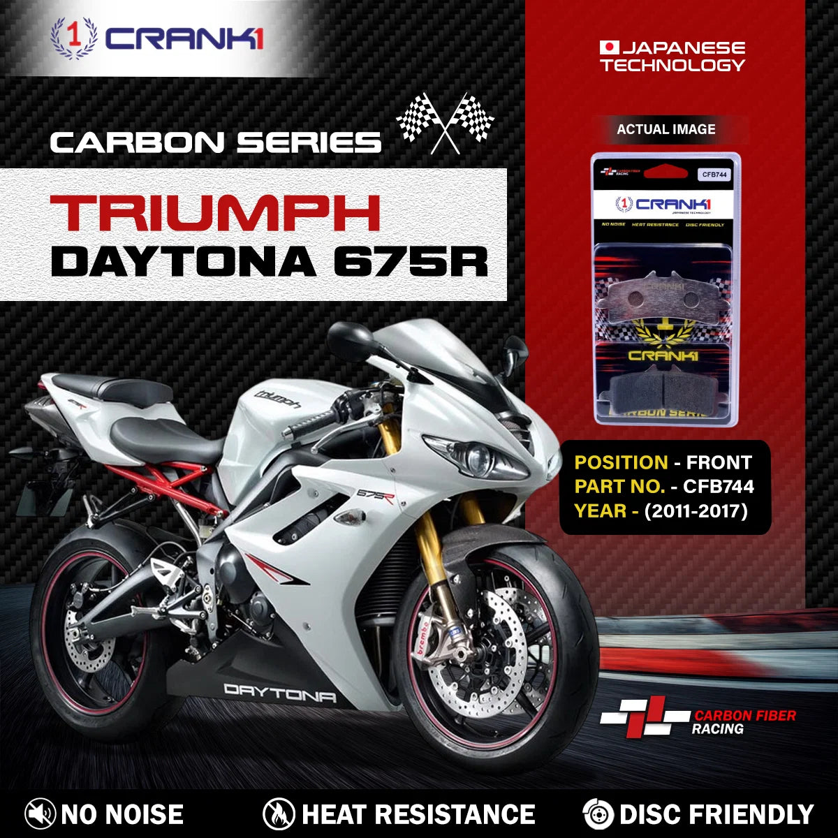 CRANK1 CFB744 carbon front brake pads for Triumph Daytona 675R