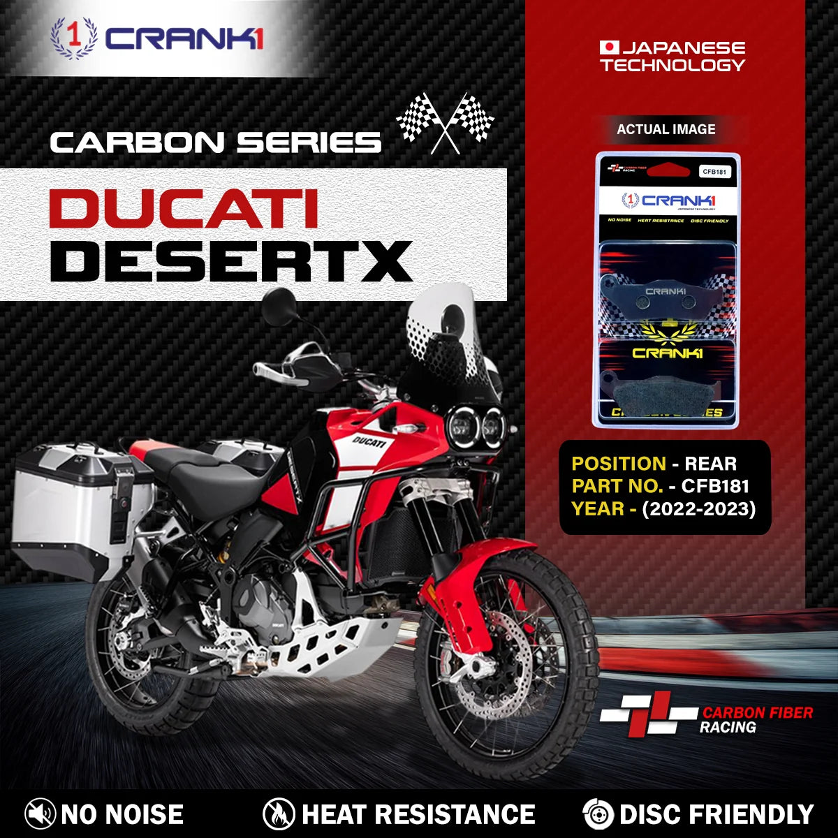 CRANK1 CFB181 rear carbon brake pads for Ducati DesertX 2022-2023