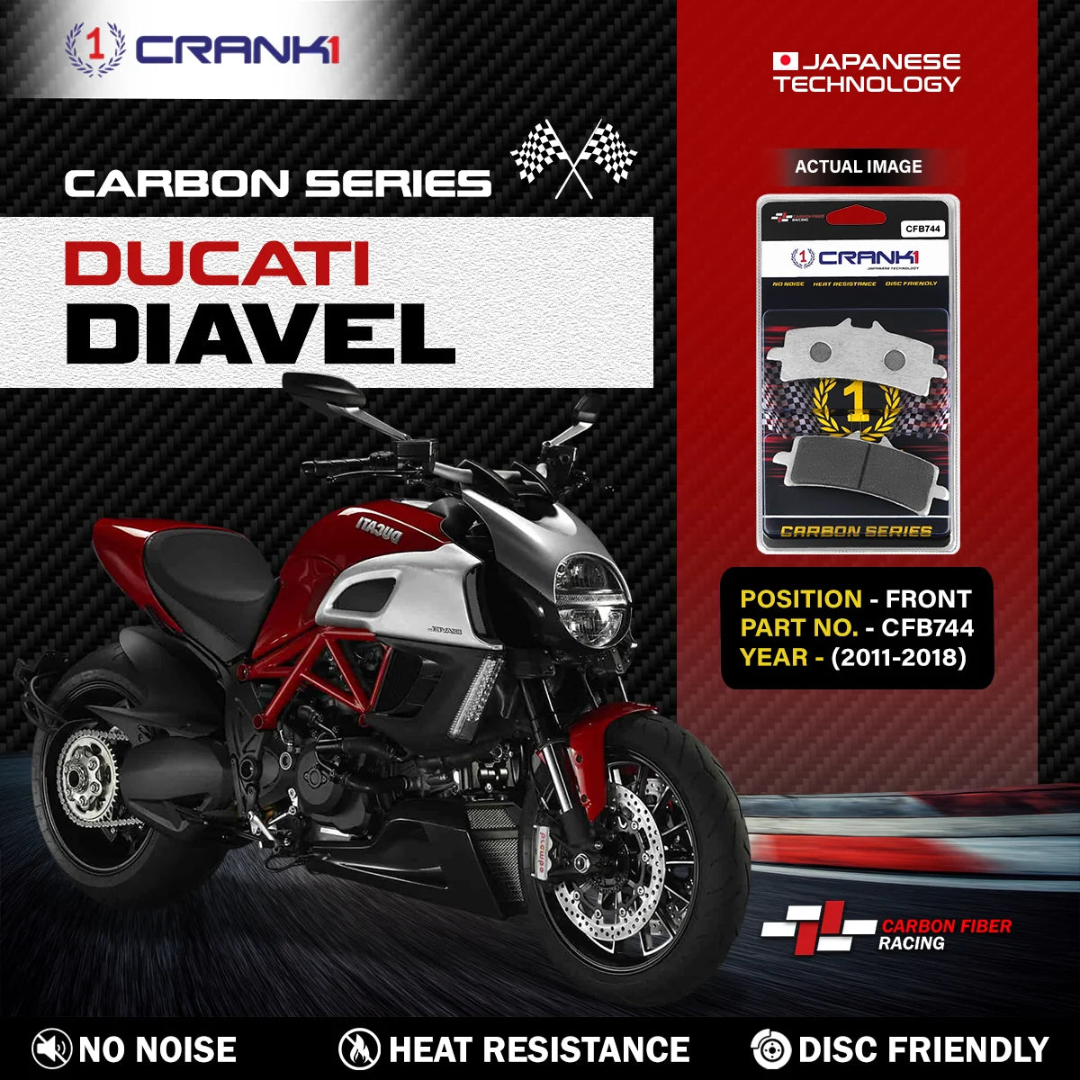 CRANK1 CFB744 carbon front brake pads for Ducati Diavel 2011-2018