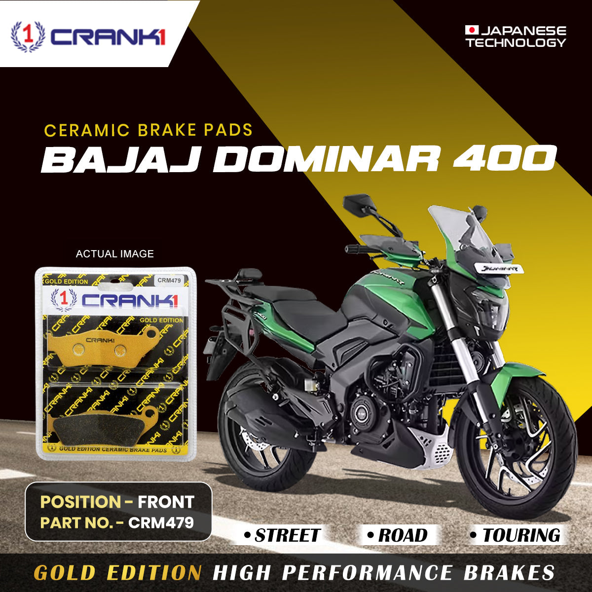 CRANK1 CRM479 ceramic brake pads for Bajaj Dominar 400 front disc brake