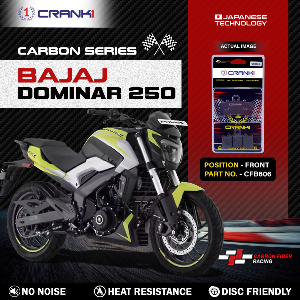 CRANK1 Carbon Front Brake Pads CFB606 for Bajaj Dominar 250 Premium Motorcycle Disc Brake Pads