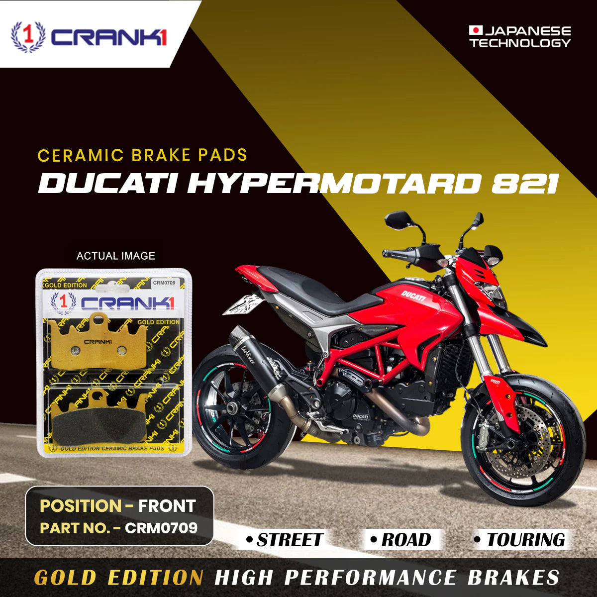 CRANK1 Ceramic Front Brake Pads CRM0709 for Ducati Hypermotard 821 HH Rated OEM Replacement