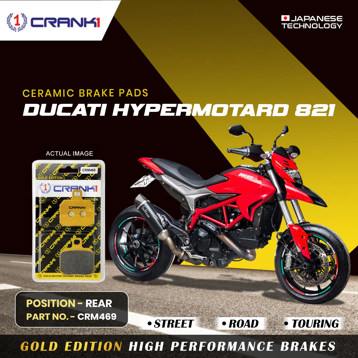 CRANK1 Ceramic Rear Brake Pads for Ducati Hypermotard 821 CRM469