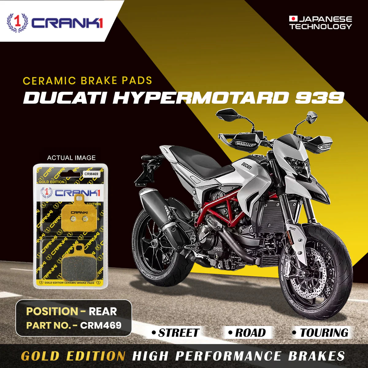 CRANK1 Ceramic Rear Brake Pads for Ducati Hypermotard 939 CRM469