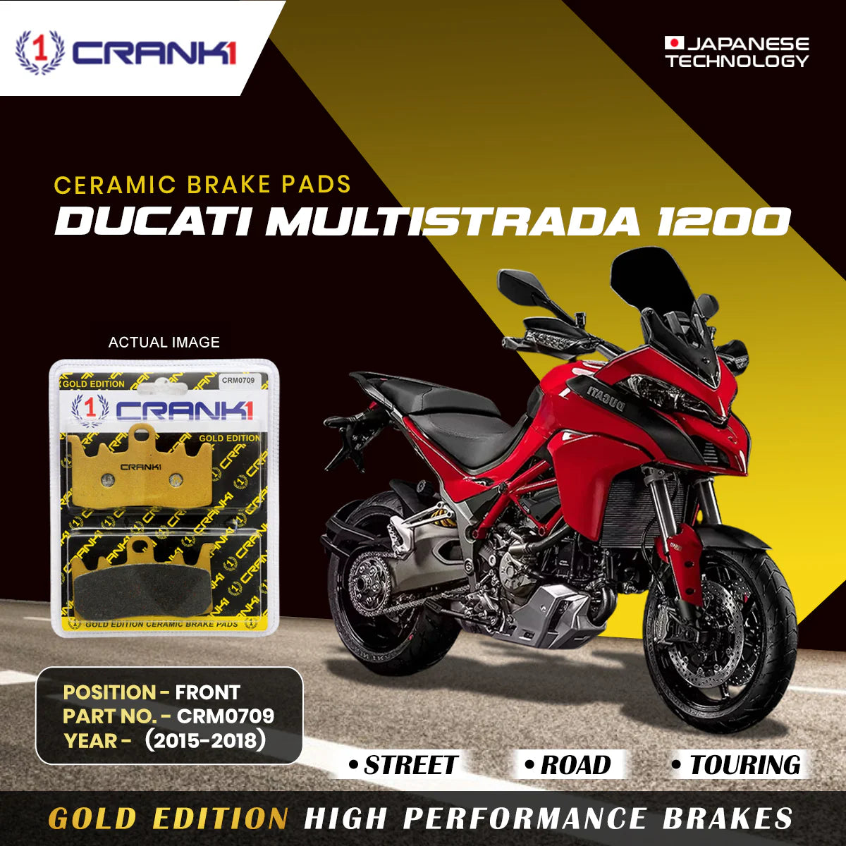 CRANK1 Ceramic Front Brake Pads CRM0709 for Ducati Multistrada 1200 2015-2018