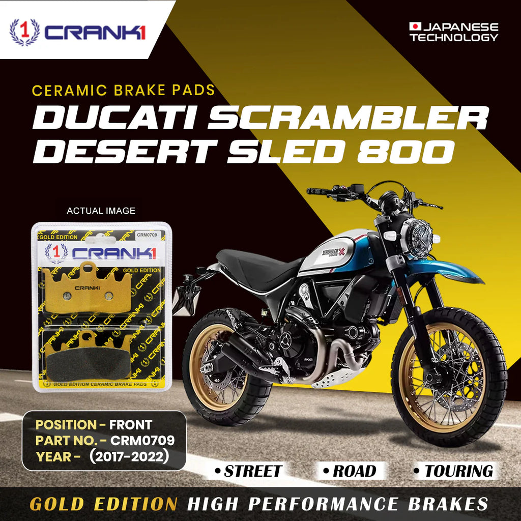 CRANK1 Ceramic Front Brake Pads CRM0709 for Ducati Scrambler Desert Sled 800 (2017-2022) HH Rated Motorcycle Disc Brake Pads 2 Sets