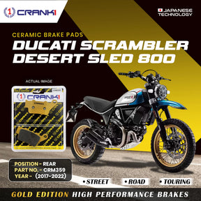 CRANK1 Ceramic Rear Brake Pads CRM359 for Ducati Scrambler Desert Sled 800 (2017-2022) HH Rated Motorcycle Disc Brake Pads 1 Set