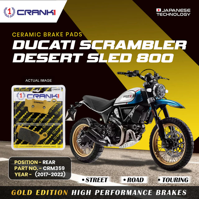 CRANK1 Ceramic Rear Brake Pads CRM359 for Ducati Scrambler Desert Sled 800 (2017-2022) HH Rated Motorcycle Disc Brake Pads 1 Set