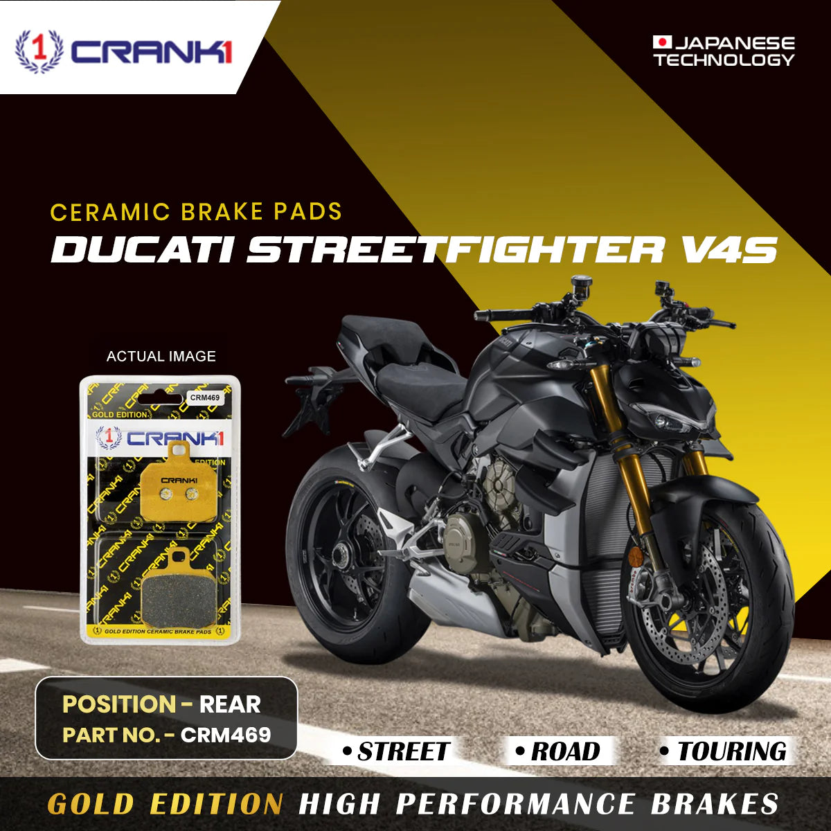 CRANK1 CRM469 ceramic rear brake pads for Ducati Streetfighter V4S