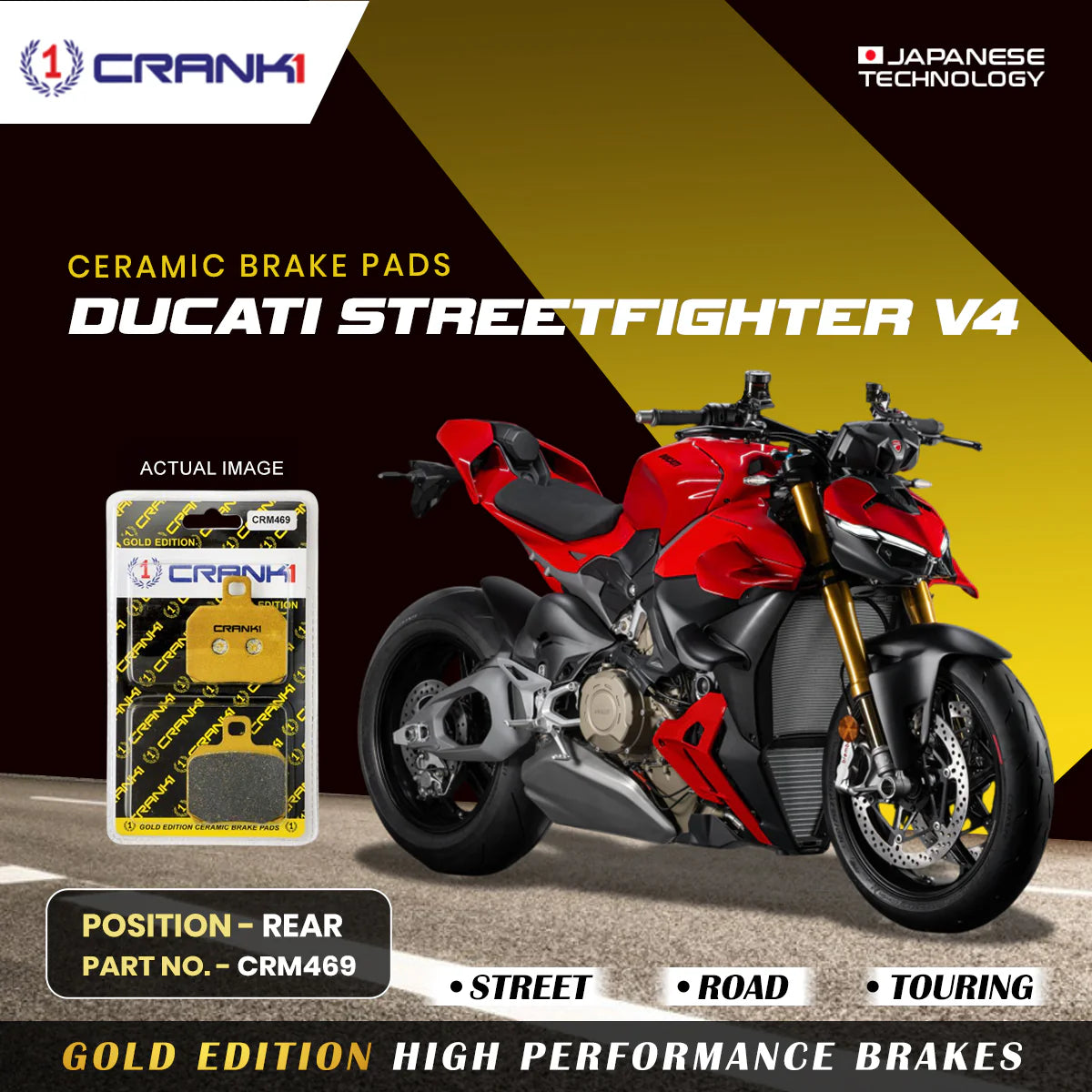 CRANK1 CRM469 ceramic rear brake pads for Ducati Streetfighter V4