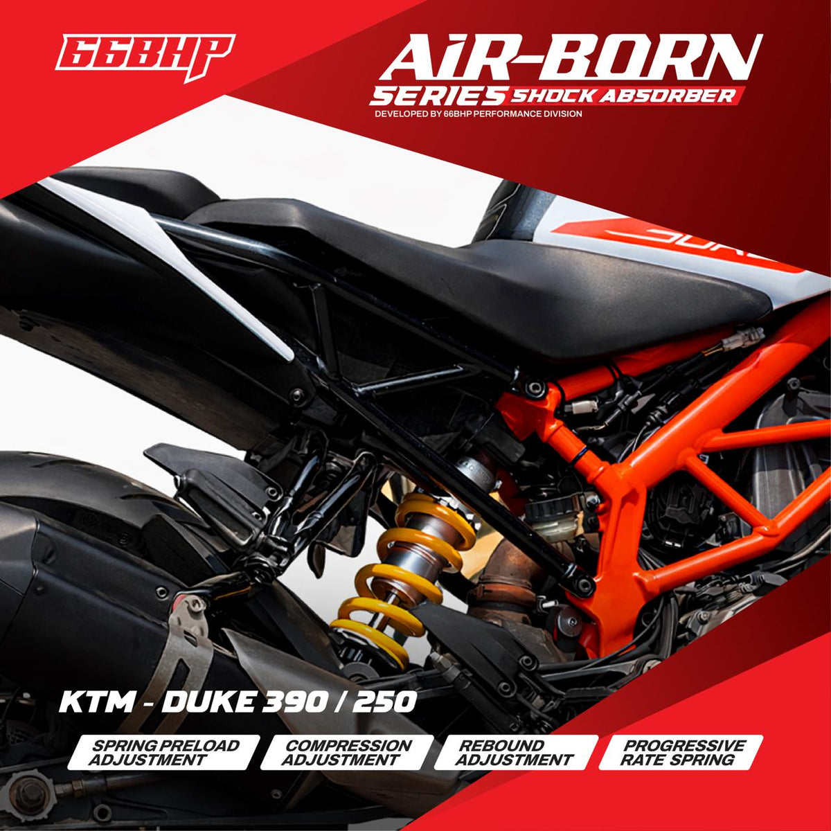 66BHP Air Born Suspension KTM Duke 250 Gen 2 Rear Shock Upgrade
