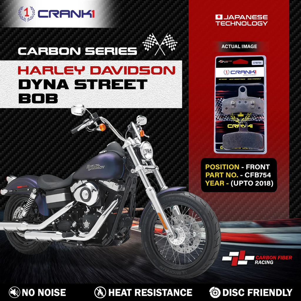 CRANK1 Carbon Front Brake Pads CFB754 for Harley Davidson Dyna Street Bob Up to 2018