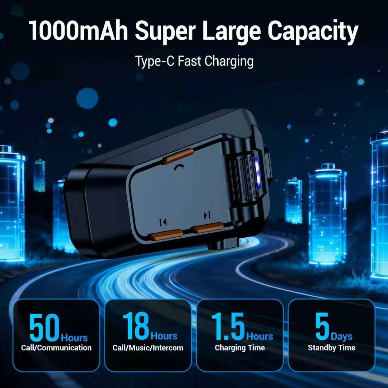 EDYELL C2 motorcycle helmet bluetooth headset with roller control and waterproof design