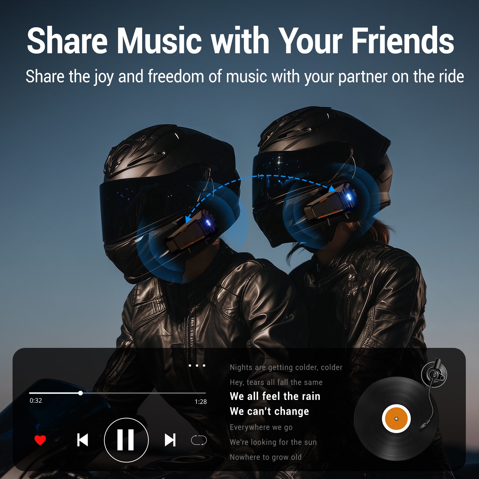 EDYELL C2 motorcycle helmet bluetooth headset with roller control and waterproof design