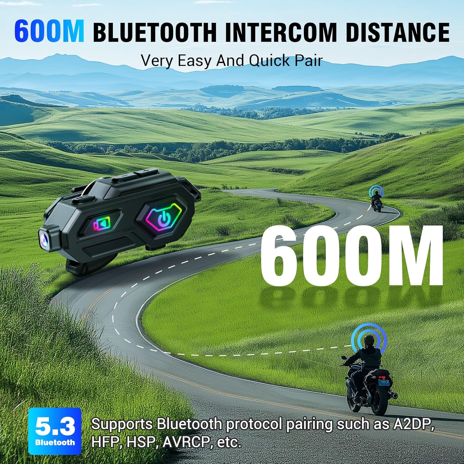 EDYELL C8 Max Motorcycle Bluetooth Intercom Headset with LED Lights