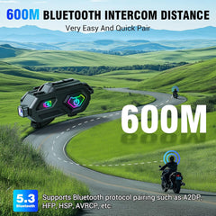 EDYELL C8 Max Motorcycle Bluetooth Intercom Headset with LED Lights