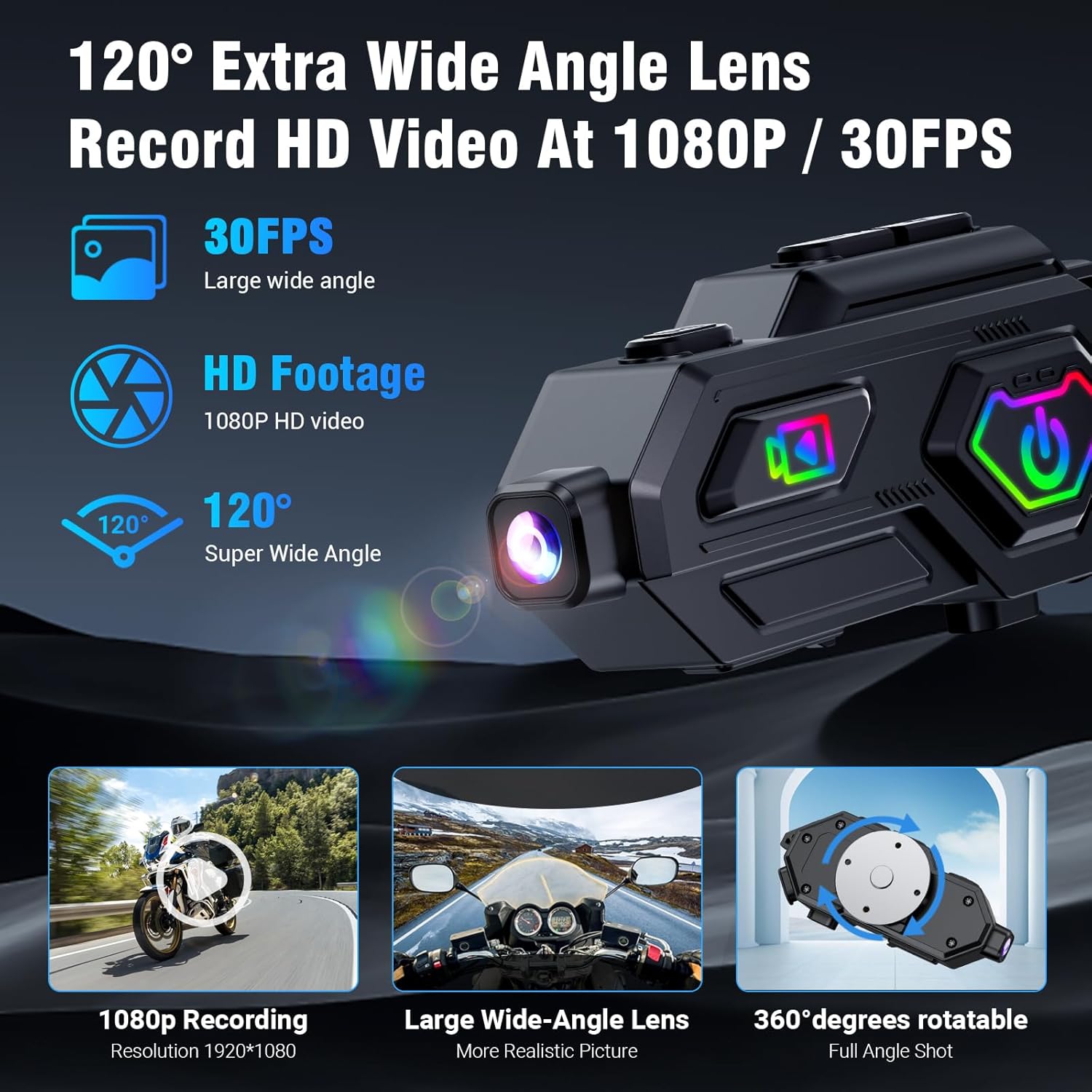 EDYELL C8 Max Motorcycle Bluetooth Intercom Headset with LED Lights