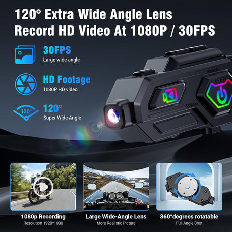 EDYELL C8 Max Motorcycle Bluetooth Intercom Headset with LED Lights