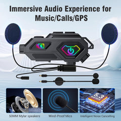 EDYELL C8 Max Motorcycle Bluetooth Intercom Headset with LED Lights