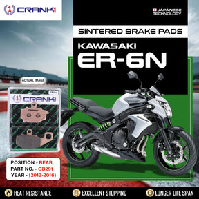 CRANK1 CB291 Sintered Rear Brake Pads for Kawasaki ER-6n 2012-2016 Rear