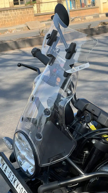 Pro-Spec ER 860 windshield lip extender mounted on Royal Enfield Himalayan 450 touring screen