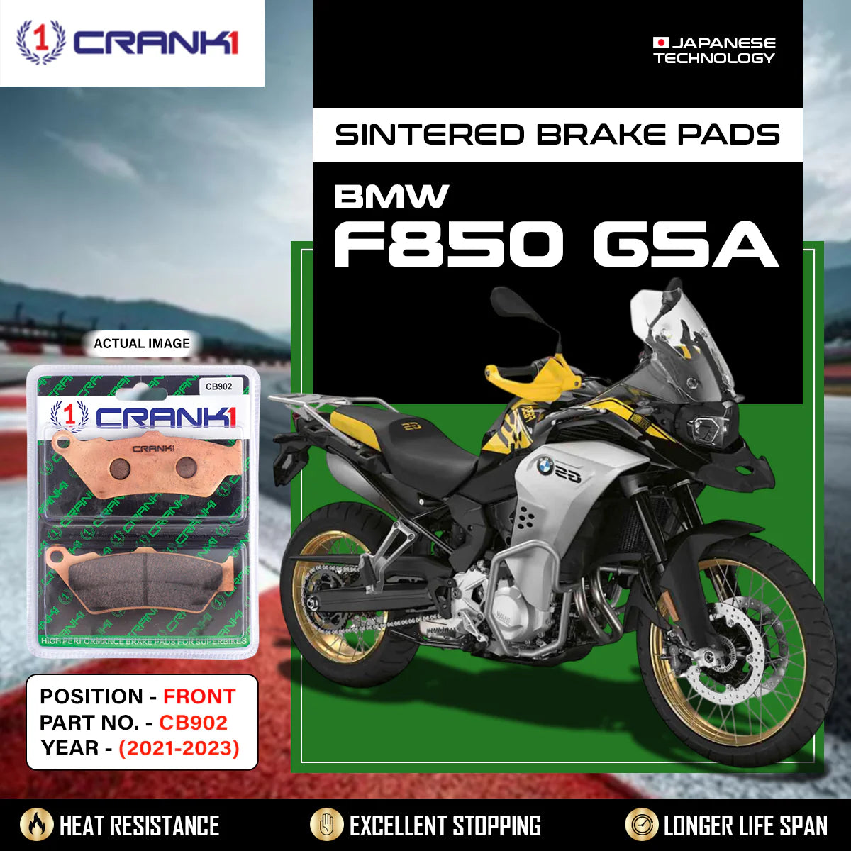 CRANK1 CB902 sintered front brake pads for BMW F850 GSA (2021-2023) adventure motorcycle brake pads