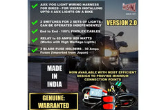 FOG LIGHT WIRING HARNESS KIT FOR INSTALLING UPTO 4 SINGLE COLOR AUXILIARY LIGHTS FOR MOTORCYCLES