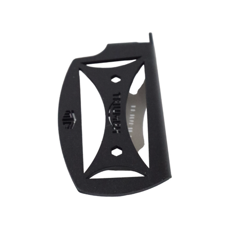 MotoCare ergonomic footrest installed on Triumph Scrambler 400X showing rider foot pegs with anti-slip grip and comfort design