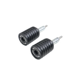 MotoCare fork sliders installed on Yezdi Adventure motorcycle protecting front and rear suspension forks during off-road riding